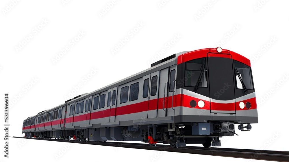 3d model of a subway train on a white isolated background. 3d rendering.