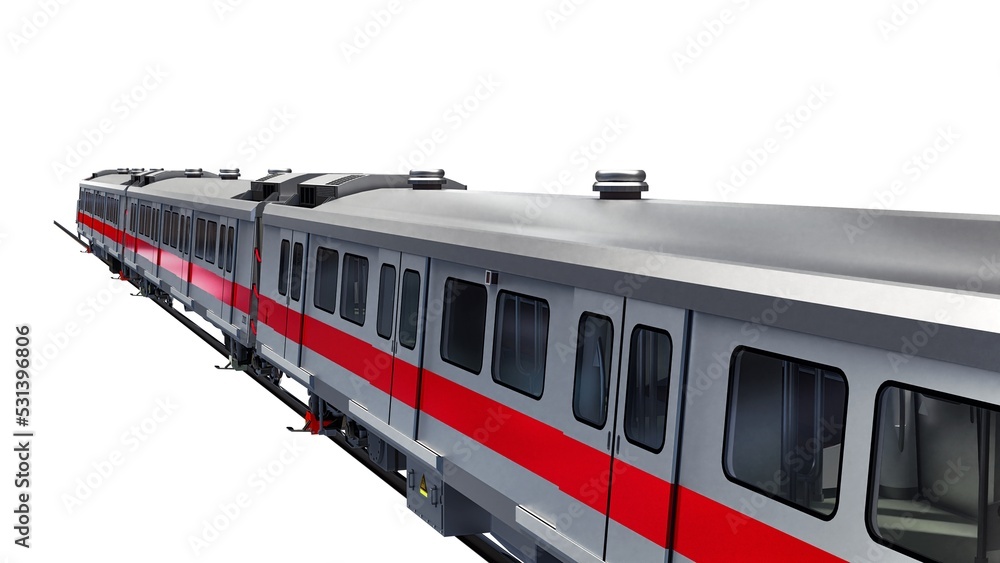 3d model of a subway train on a white isolated background. 3d rendering. 3d model of a subway train on a white isolated background. 3d rendering.