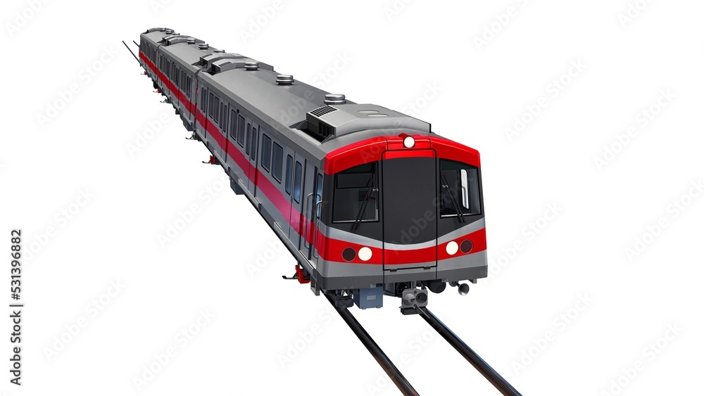 3d model of a subway train on a white isolated background. 3d rendering. 3d model of a subway train on a white isolated background. 3d rendering.