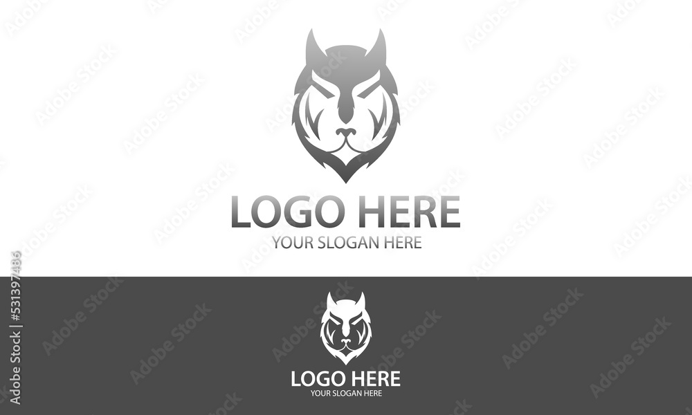 Black and White Color Fox Wolf Head Mascot Logo Design	