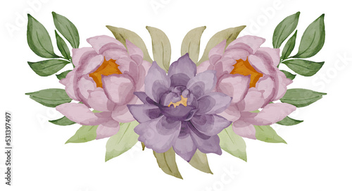 purple flower watercolor bouquet arrangement