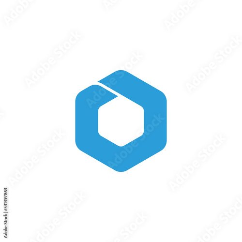 hexagonal ice cube blue simple curve logo vector