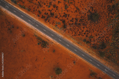 Aerial view of the Lasseter Highway in the Northern Territory outback photo