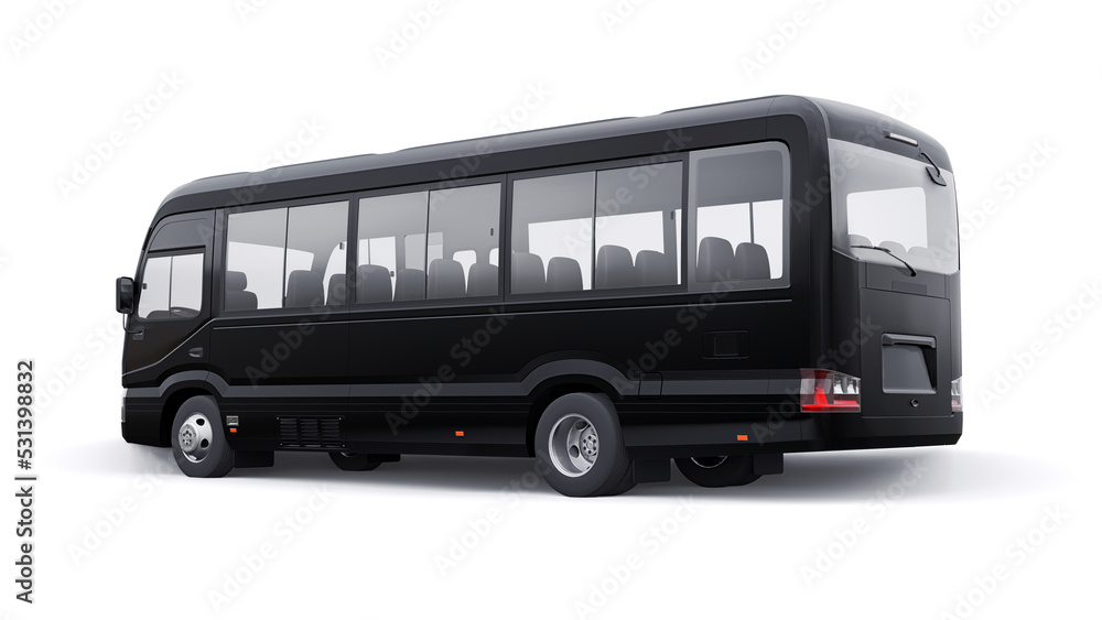 Black Small bus for travel. Car with empty body for design and advertising. 3d illustration