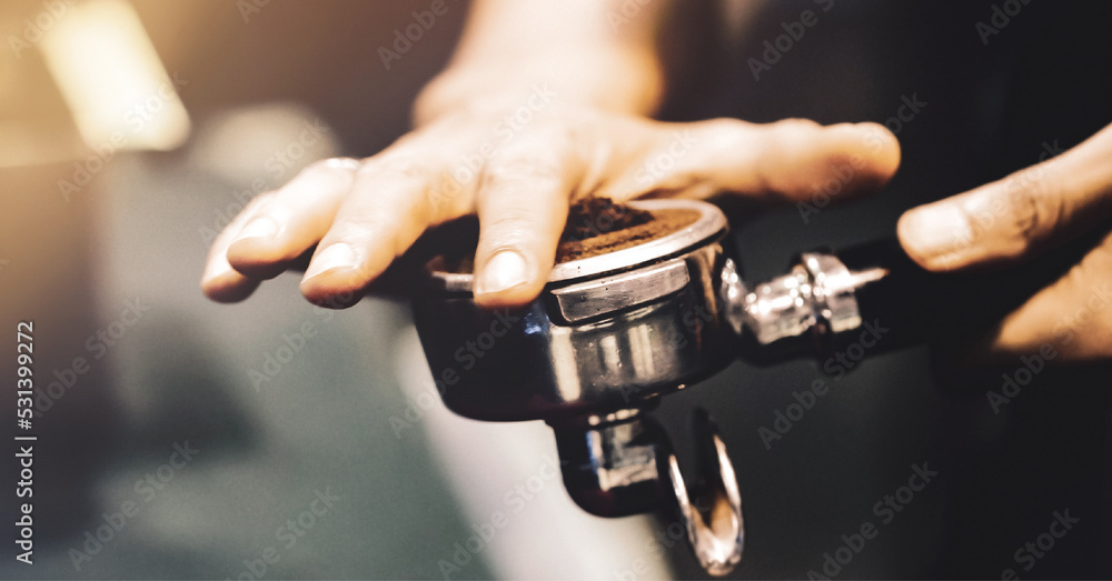 Coffee banner, barista making coffee in the cafe for background, Espresso coffee