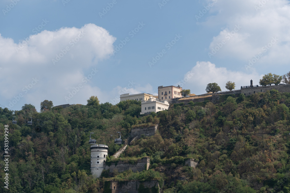 View to the fortress called Ehrenbreitstein in the german city Koblenz