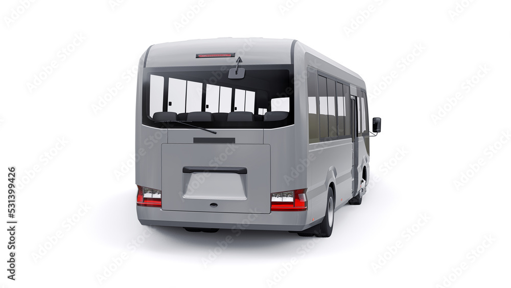 Small bus for urban and suburban for travel. Car with empty body for design and advertising. 3d illustration