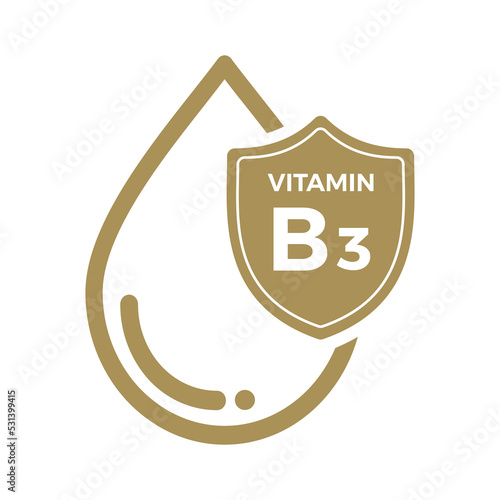 B3 Vitamin icon Logo Golden Drop, Complex drop. Medical background heath Vector illustration

