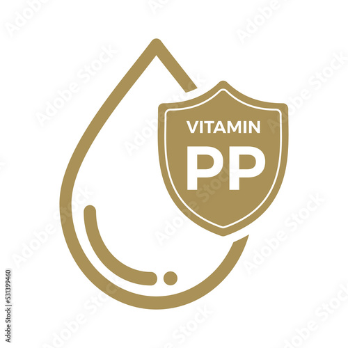 PP Vitamin icon Logo Golden Drop, Complex drop. Medical background heath Vector illustration
