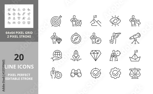 mission vision values 64px and 256px editable vector set