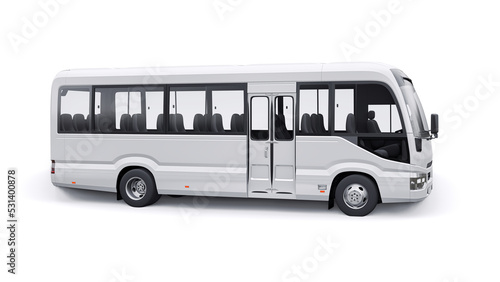 White Small bus for urban and suburban for travel. Car with empty body for design and advertising. 3d illustration photo