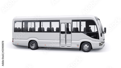 White Small bus for urban and suburban for travel. Car with empty body for design and advertising. 3d illustration