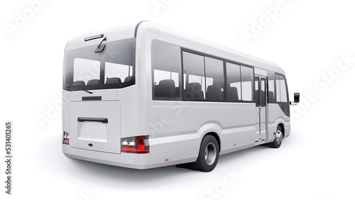 White Small bus for urban and suburban for travel. Car with empty body for design and advertising. 3d illustration