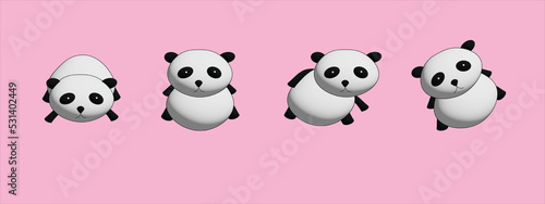 Cute pandas in various designs 3d concept on pink background for illustration