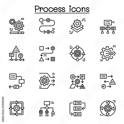 Process icon set in thin line style