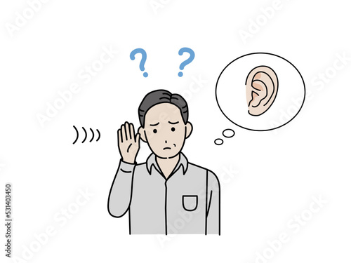 聴力が衰える中年の男性　聞こえない　難聴　耳が悪い　症状　イラスト