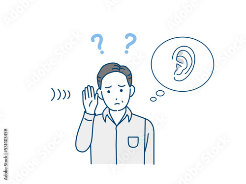 聴力が衰える中年の男性　聞こえない　難聴　耳が悪い　症状　イラスト