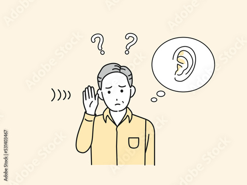 聴力が衰える中年の男性　聞こえない　難聴　耳が悪い　症状　イラスト