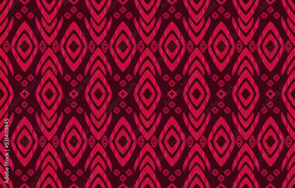 Abstract ethnic ikat geometric seamless pattern. Aztec native tribal red fabric on black background. Vector design for texture, textile, clothing, wallpaper, carpet, embroidery, illustration print. Abstract ethnic ikat geometric seamless pattern. Aztec native tribal red fabric on black background. Vector design for texture, textile, clothing, wallpaper, carpet, embroidery, illustration print.
