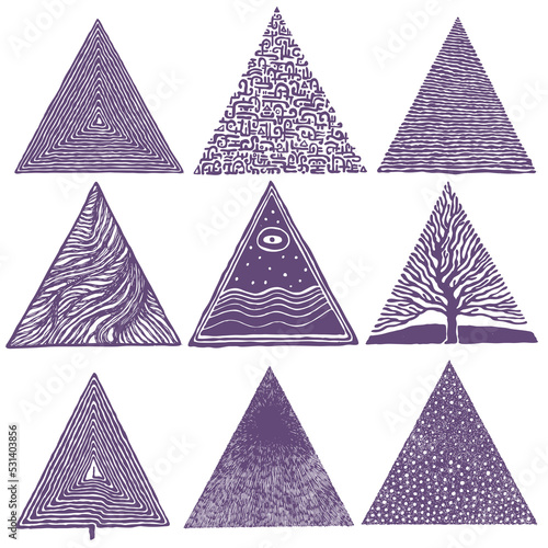 Triangles set, hand drawn design elements, PNG.