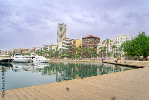 City center view, boats and houses. Alicante Spain