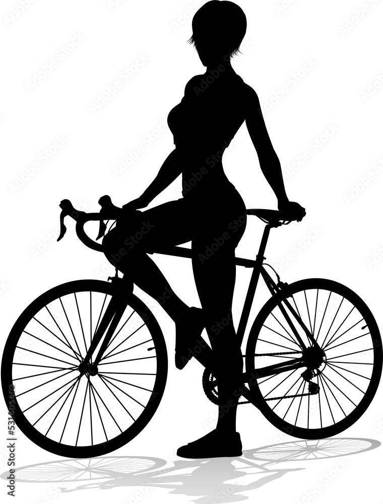 A woman bicycle riding bike cyclist in silhouette A woman bicycle riding bike cyclist in silhouette