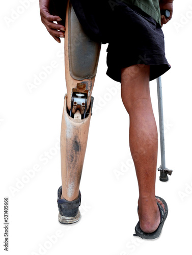 old man with prosthetic leg cutout. photo