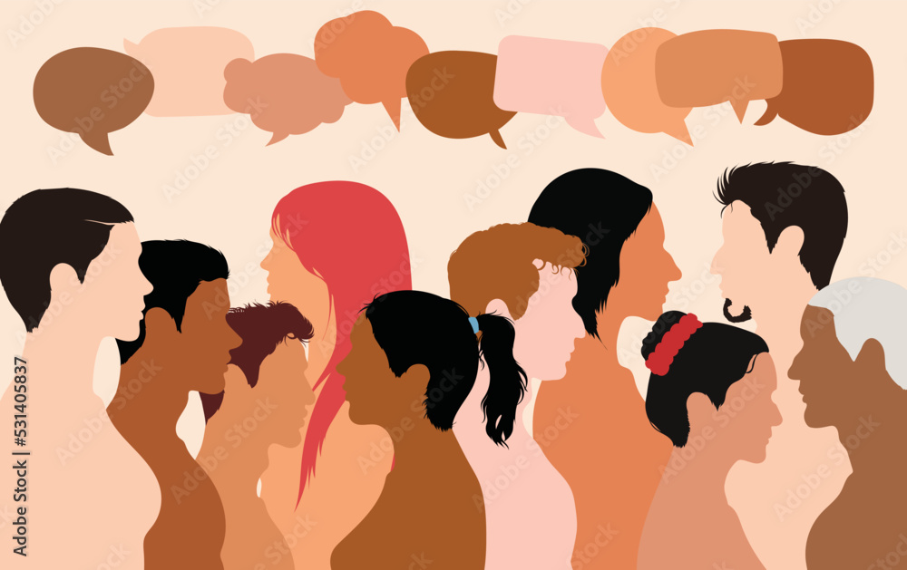 A concept for giving opinions, evaluations, and feedback. Vector cartoon face of a multicultural business person with a speech bubble. A concept for giving opinions, evaluations, and feedback. Vector cartoon face of a multicultural business person with a speech bubble.