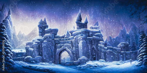 Artistic concept painting of a beautiful winter castle  background illustration.