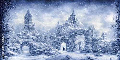 Artistic concept painting of a beautiful winter castle, background illustration. © 4K_Heaven