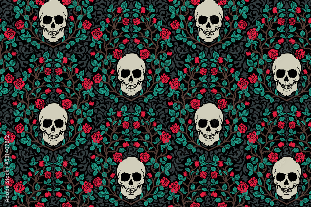 Skulls and Rose Flowers Goth Pattern Skulls and Rose Flowers Goth Pattern