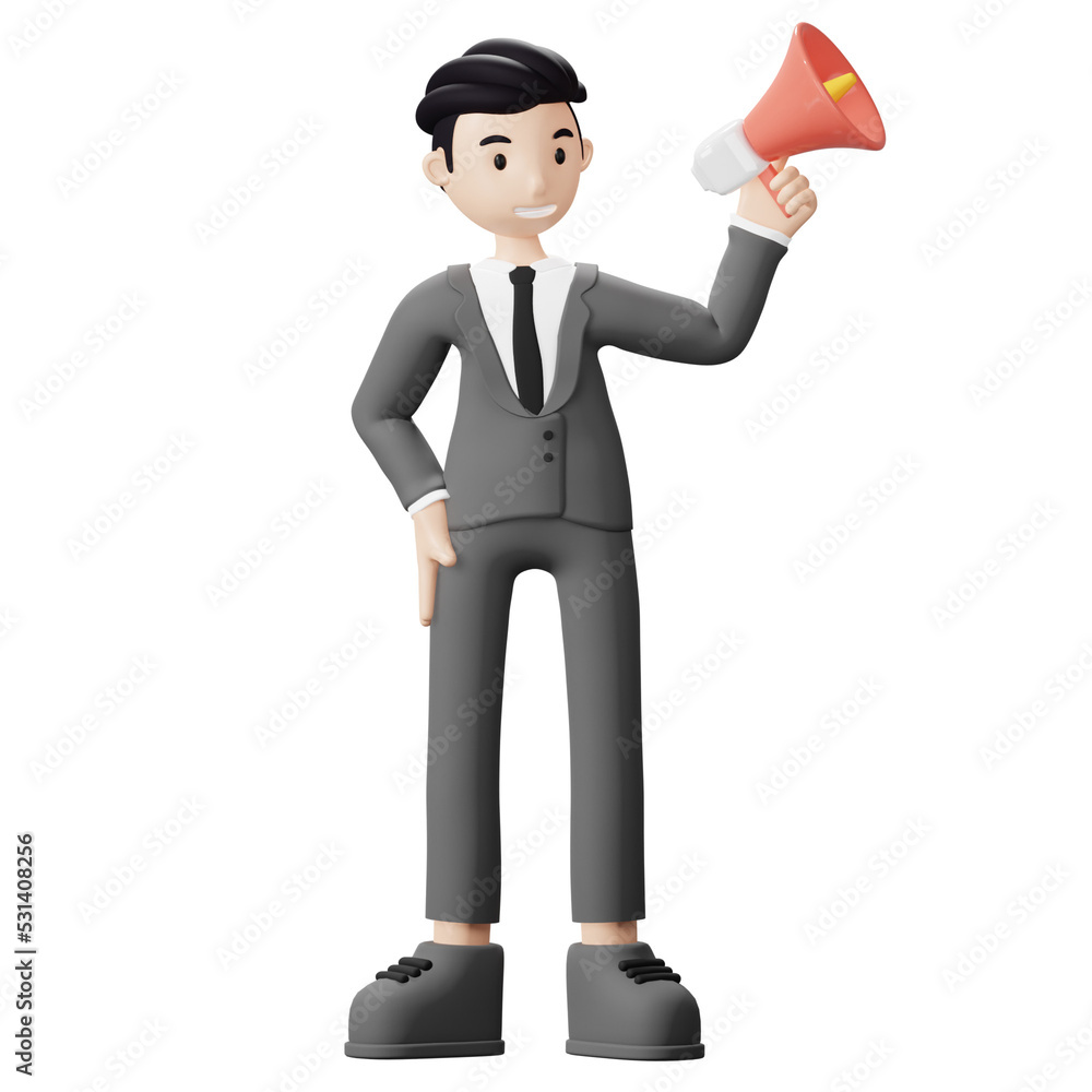 3D Character Business Man With Megaphone 3D Character Business Man With Megaphone