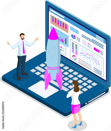 3D isometric Business activities concept with office workers process a work scheduling, planning. Modern trendy concepts for web sites and mobile web sites. PNG illustration