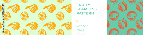 Apricot seamless pattern. Vector nectarine wallpaper. Sketch art peach background for organic baby food label, yogurt packaging design, vegan banner, fruity ornament. Peach backdrop for jam package.