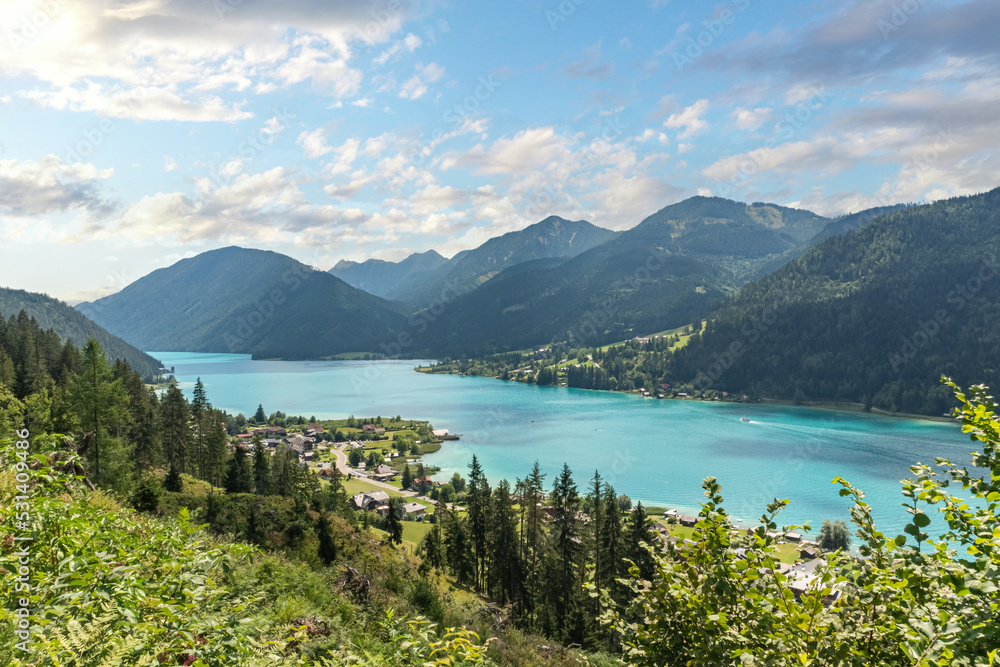 Weissensee in Carinthia. Famous idyllic lake in the South of Austria.