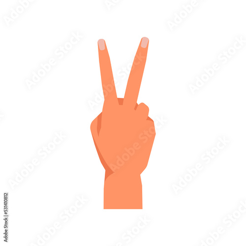 Peace or victory sign, isolated hand gesture, nonverbal communication. Language of symbols. Arm with raised fingers and clenched fist. Vector in flat style