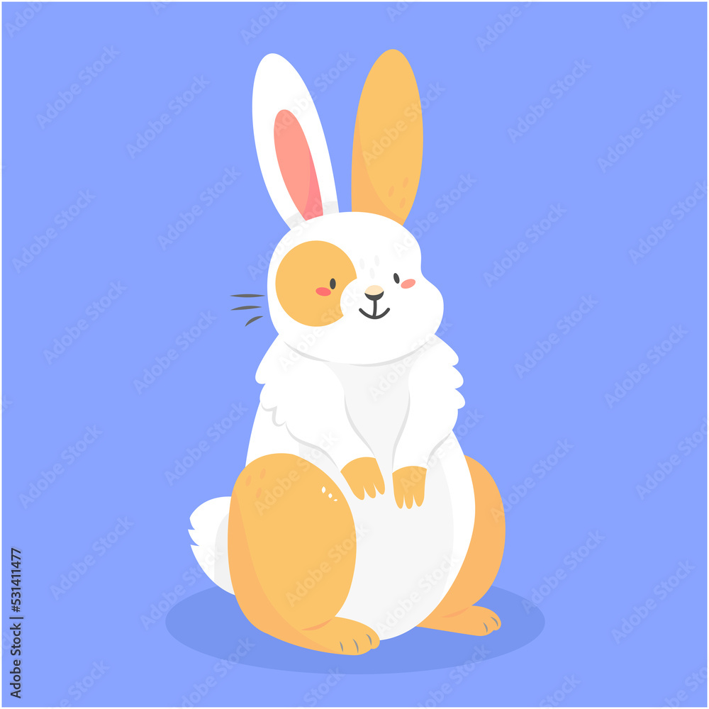 Fototapeta premium Cute spotted rabbit isolated on the background. Illustration with a hare character. 2023 is the year of the rabbit.