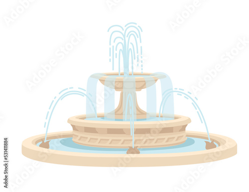 Stone three level fountain street decoration architecture vector illustration isolated on white background © An-Maler