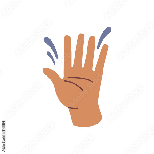 Hand gesture waving palm and fingers, greeting saying hello or goodbye. Non verbal communication, welcoming or showing farewell sign. Flat cartoon, vector in flat style