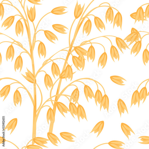 Seamless pattern Oat agriculture plant with ears grain vector illustration on white background
