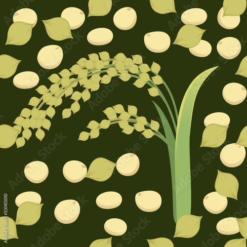 Seamless pattern Millet agriculture plant with ears grain vector illustration on green background