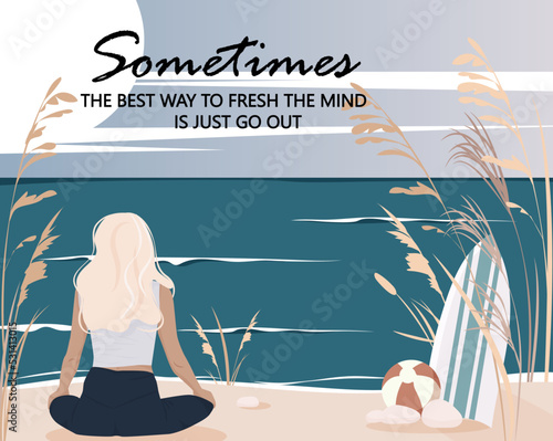Vector illustration the girl looks at the sea