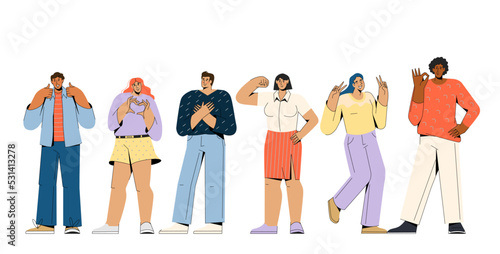 Friendly team, a group of happy people standing together, supporting.