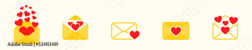 Set of open envelope and heart vector . Love-letter. Receive new love message from email. Vector icons.