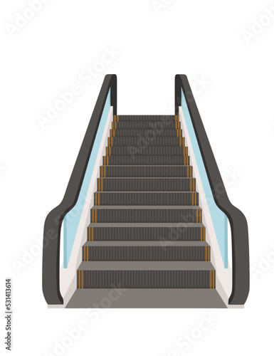 Modern escalator electronic stairs with glass vector illustration isolated on white background