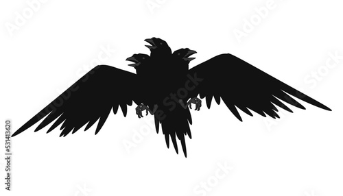 Three-headed raven on white background. Vector illustration.
