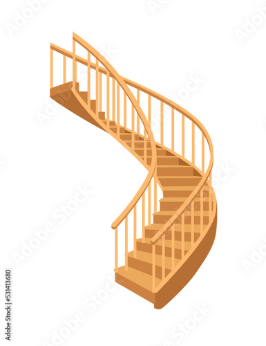 Photographie Wood spiral stairs indoor construction classic design vector illustration isolat
