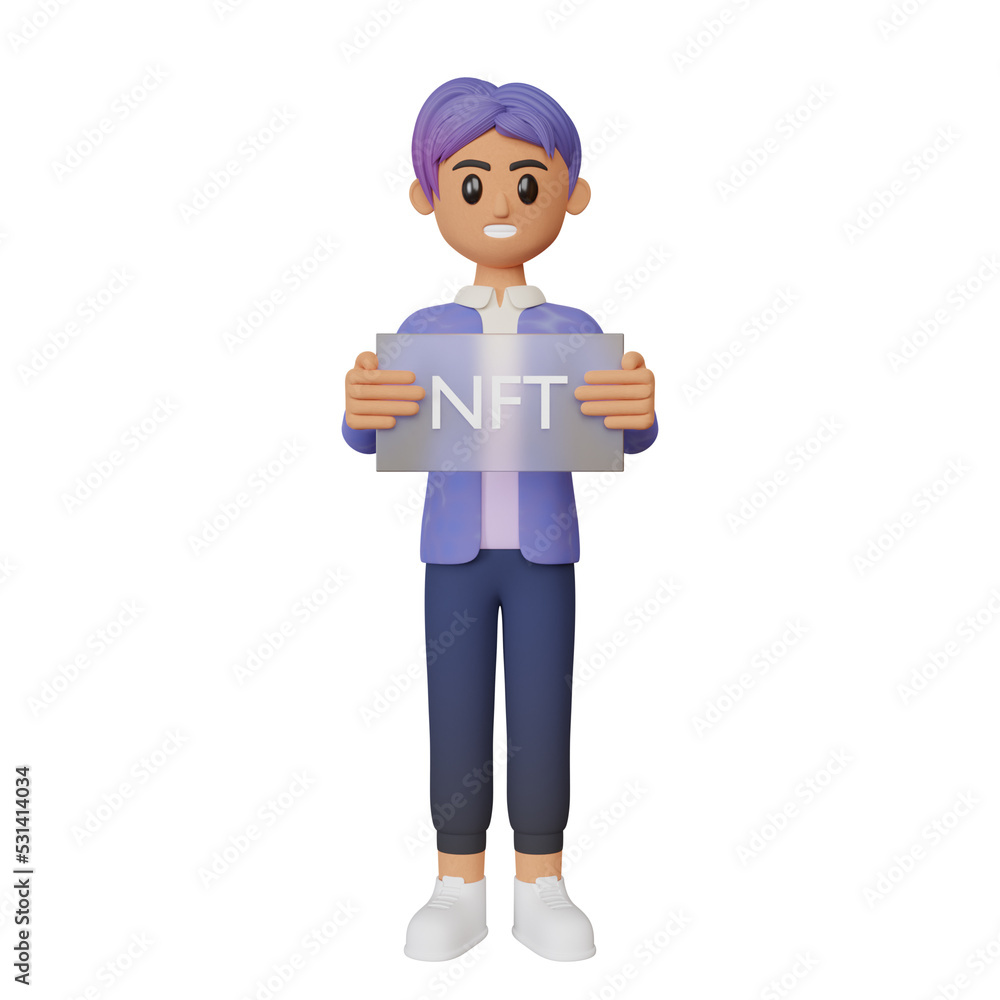 Man Holding Nft Board 3d illustration