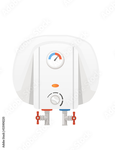 Modern boiler water heater with analog controls and valves vector illustration isolated on white background
