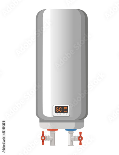 Modern boiler water heater with display and button electric controls vector illustration isolated on white background